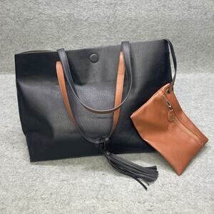 GH Bass & Co Large Black/Brown Pebbled PVC Tote Bag & Purse Reversible Travel